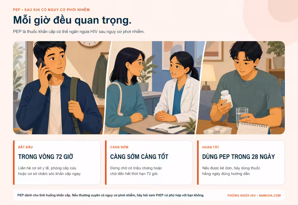 Thời gian tuyến tính cho thấy điều trị nên bắt đầu trong vòng 72 giờ sau khi có sự phơi nhiễm có thể xảy ra