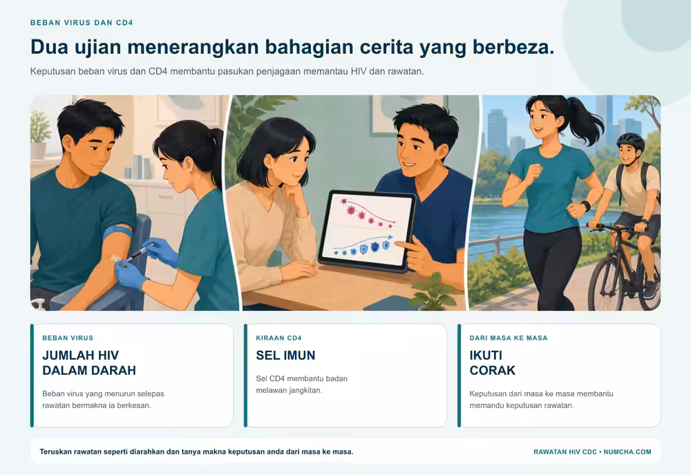 Infografik untuk topik “Beban virus dan CD4”.